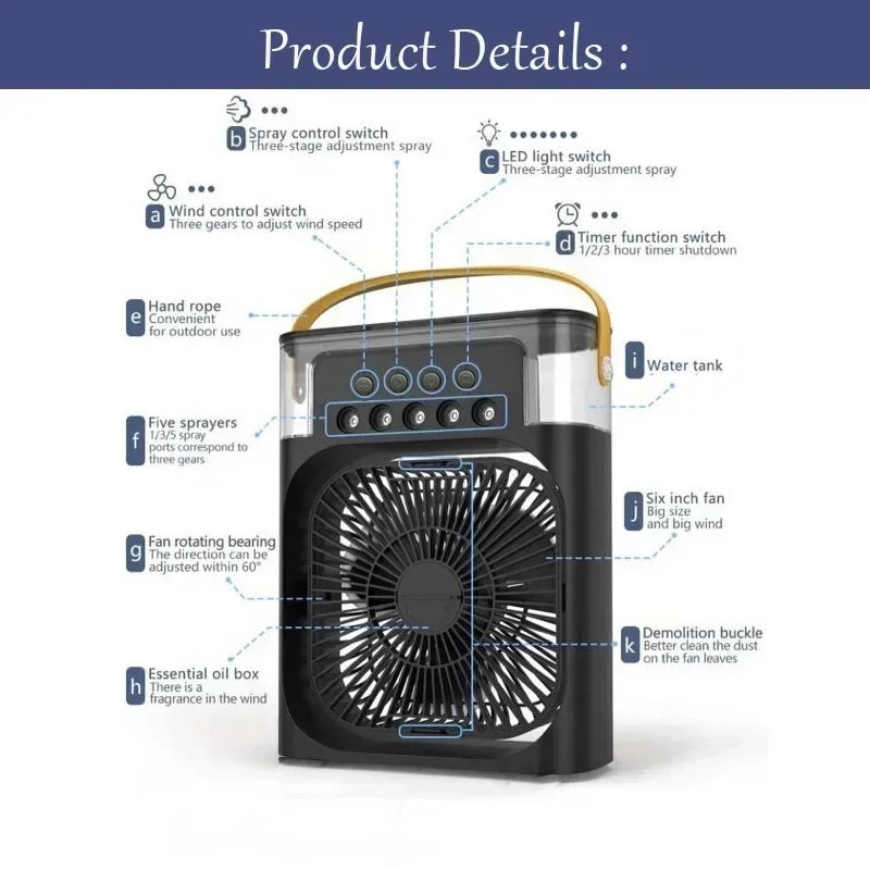 3-in-1 Mini Air Cooler Fan with Night Light